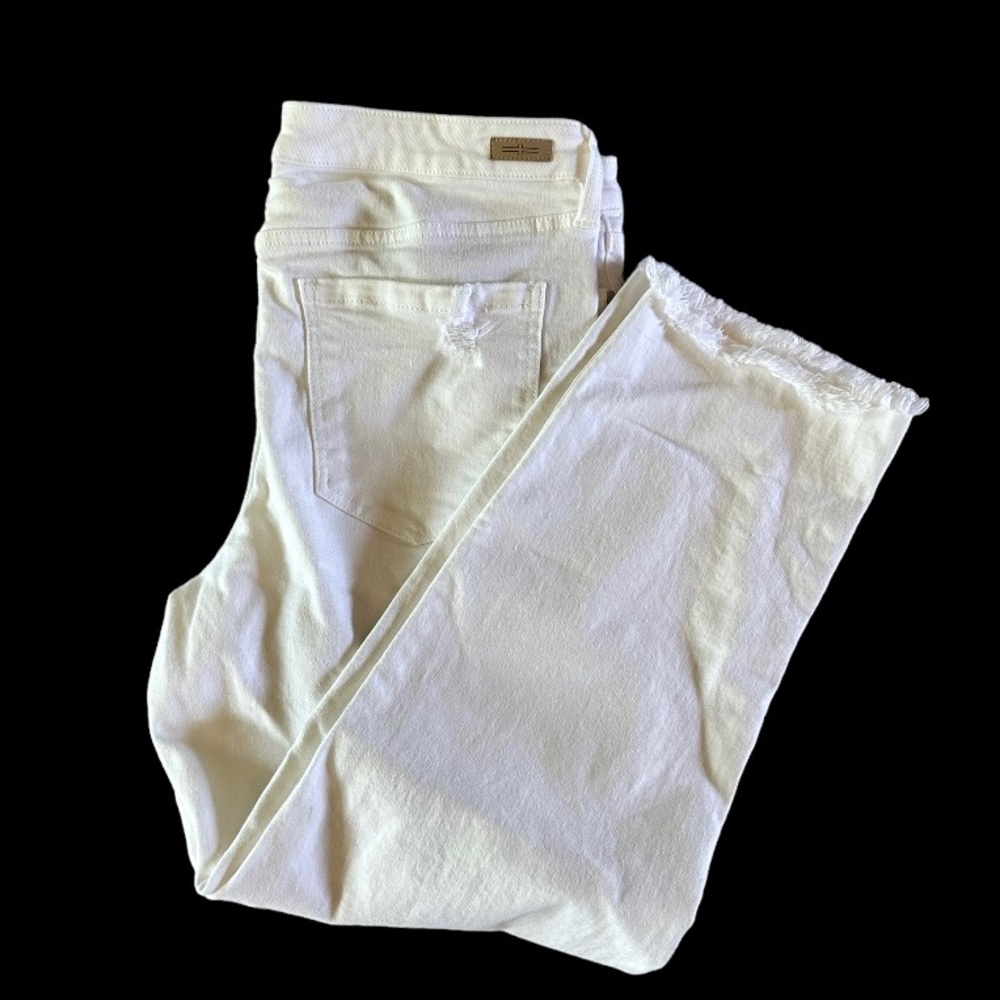Liverpool Womens Crop Straight Frayed Hem White Jeans — 12/31